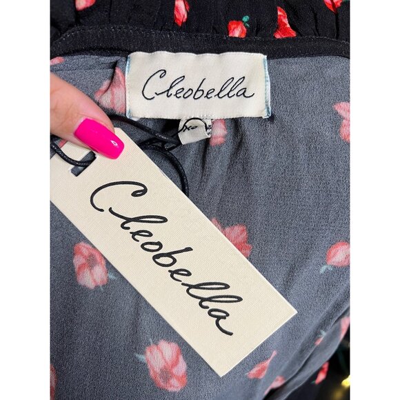 Cleobella Phoebe Black And Red Floral Blouse Size Xxs Ruffle Sleeve - Picture 6 of 9